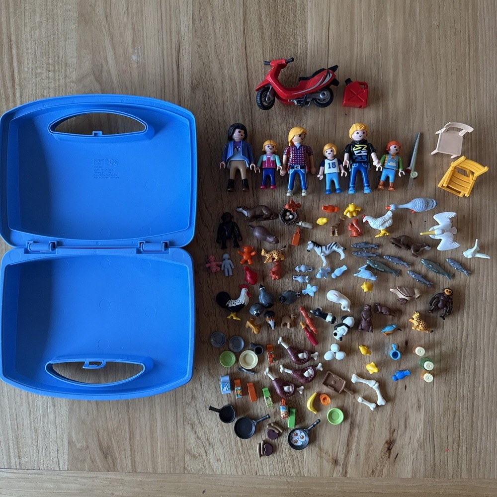 Playmobil Carry Case with Random Figurines, Accessories, Tiny Animals Huge Lot